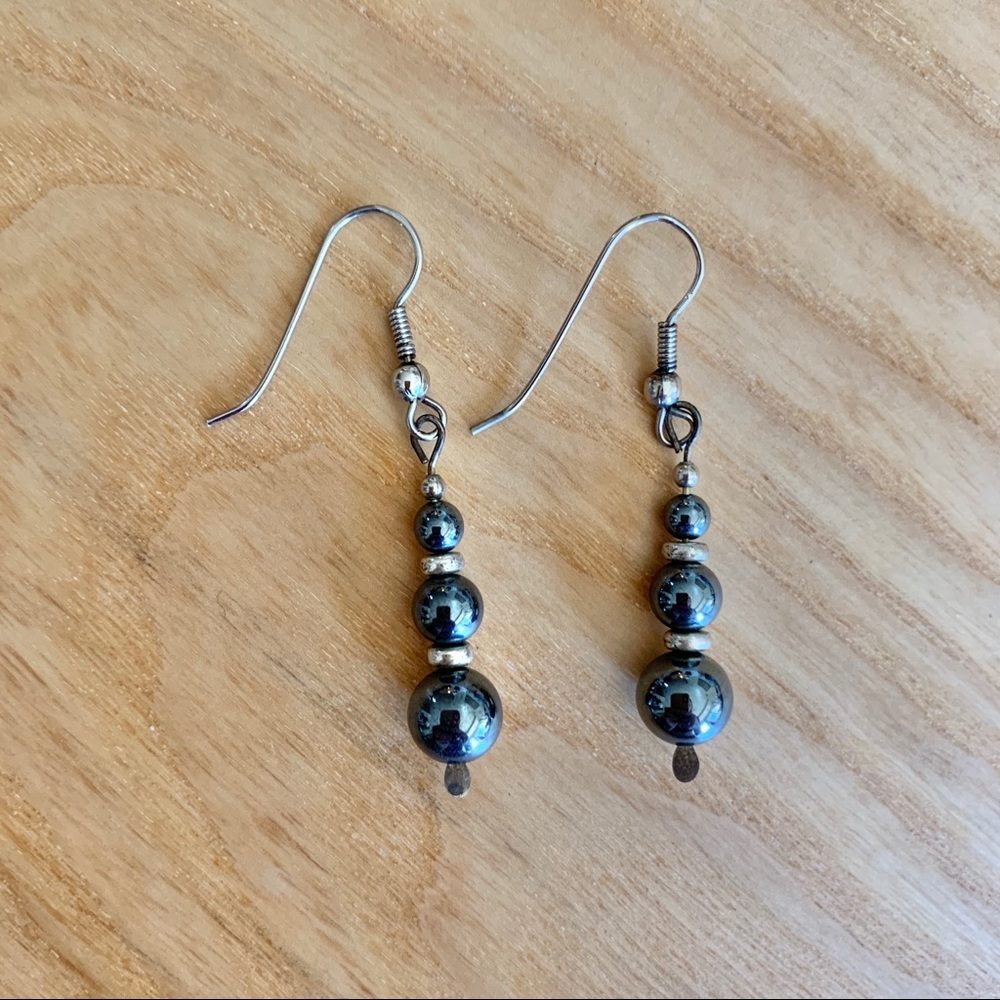 Gunmetal and Sterling Silver Drop Earrings